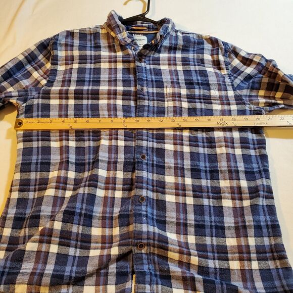 American Heritage Flannel Shirt Mens Large Slim Fit Button Down Plaid Blue Brown - Picture 4 of 10